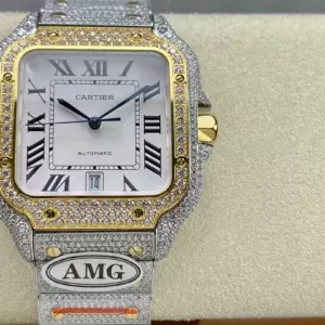 Santos De Cartier Diamond Watches White Dial and Gold 1:1 Best Edition AMG Factory Swarovski Stone