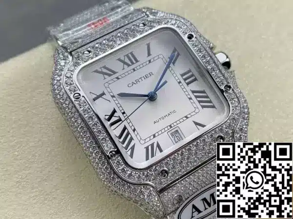 1CE0479C7601A49 산토스 드 까르띠에 다이아몬드 시계 화이트 다이얼과 실버 1:1 베스트 에디션 AMG 팩토리 스와로브스키 스톤