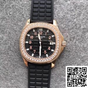 パテックフィリップアクアノート1:1ベストエディションPPFファクトリーダイヤモンドローズゴールドブラックダイヤル