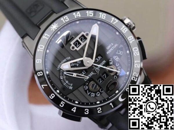 4 136 b56225d5 d42a 4878 adbf f38c883f1de4 ユリスナルダンエルトロ322-00-3ステンレススチールケースのすべての作業GMTカレンダーメンズ腕時計1:1ベスト版スイスUN-32ムーブメントブラックラインパターンダイヤル
