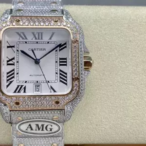 Santos De Cartier Diamond Watches White Dial 1:1 Best Edition AMG Factory Swarovski Stone