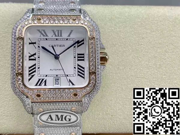 51aab4abb115bea Santos De Cartier Diamond Watches White Dial 1:1 Best Edition AMG Factory Swarovski Stone