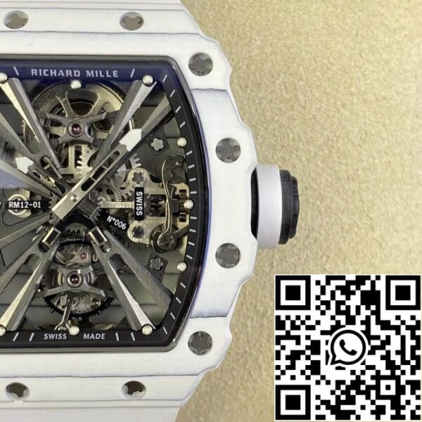 6 49 9bd38803 d63b 44b2 8d44 a91ca1843b81 Richard Mille RM12-01 Tourbillon 1:1 Best Edition RM Factory Белый каучуковый ремешок
