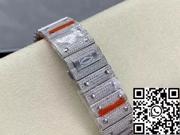 6158f628dcf86b4 Santos De Cartier Бриллиантовые Часы Синий Циферблат и Серебро 1:1 Лучшее Издание AMG Фабрика Swarovski Камень