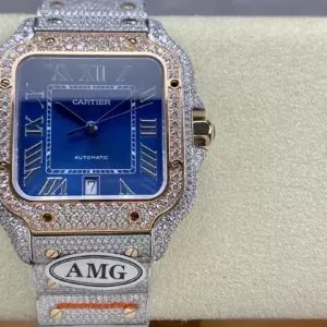 Santos De Cartier Diamond Watches Blue Dial 1:1 Best Edition AMG Factory Swarovski Stone