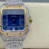 Santos De Cartier Diamond Watches Blue Dial and Gold 1:1 Best Edition AMG Factory Swarovski Stone