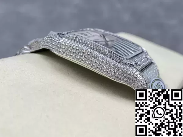 9c03f0468928df4 산토스 드 까르띠에 다이아몬드 시계 화이트 다이얼과 실버 1:1 베스트 에디션 AMG 팩토리 스와로브스키 스톤