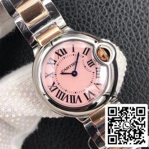 Ballon Bleu De Cartier 28MM 1:1 Best Edition V6 Factory V8 Pink Dial Gold Strap
