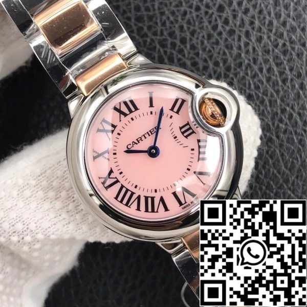 Ballon Bleu De Cartier 28MM 1 1 Best Edition V6 Factory V8 Quadrante Rosa Cinturino Oro Replica Orologio 3694 Ballon Bleu De Cartier 28MM 1:1 Best Edition V6 Factory V8 Quadrante Rosa Cinturino Oro