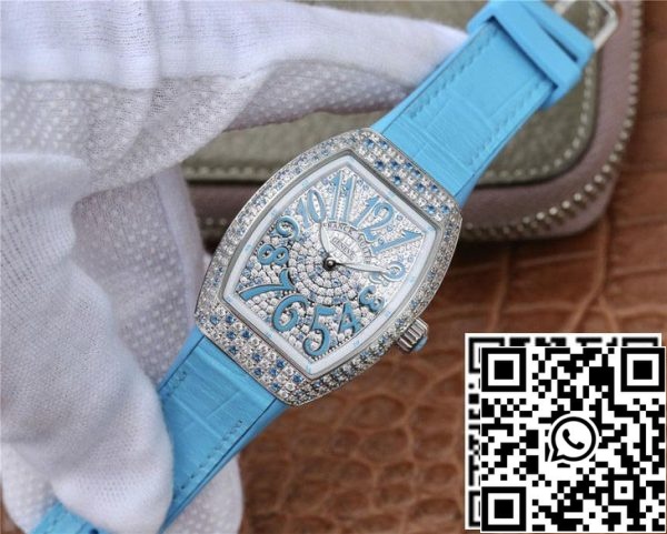 Franck Muller Ladies Collection V 32 SC AT FO D CD BL 1 1 Best Edition ABF Factory Diamond set Dial US Replica Zegarek 2095 Franck Muller Ladies Collection V 32 SC AT FO D CD (BL) 1:1 Best Edition ABF Factory Diamond-set Dial