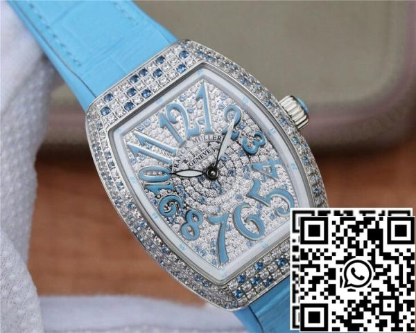 Franck Muller Ladies Collection V 32 SC AT FO D CD BL 1 1 Best Edition ABF Factory Diamond set Dial US Replica Zegarek 2885 Franck Muller Ladies Collection V 32 SC AT FO D CD (BL) 1:1 Best Edition ABF Factory Diamond-set Dial