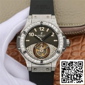Hublot Big Bang Tourbillon 1:1 Best Edition Бриллиантовый черный циферблат