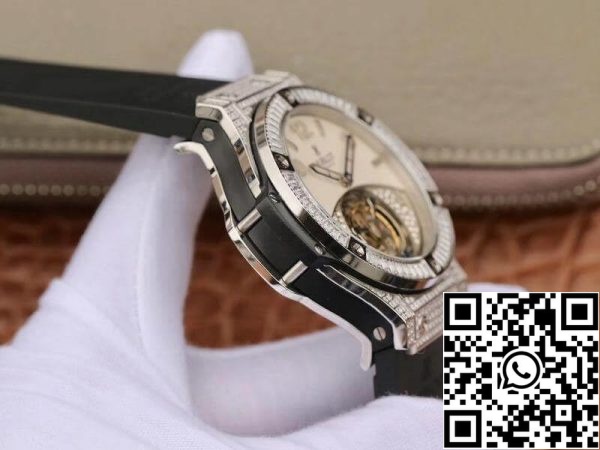 Hublot Classic Fusion 45 мм турбийон с диамант сив циферблат 1 1 Най-доброто издание на черна каучукова каишка швейцарски турбийон САЩ реплика часовник 5839 Hublot Classic Fusion 45 мм турбийон с диамант сив циферблат 1: 1 Най-доброто издание на черна каучукова каишка швейцарски турбийон