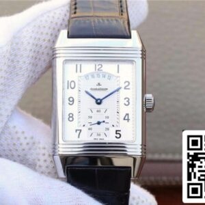 Jaeger-LeCoultre Grande Reverso Duo 3742421 Mekaniske ure 1:1 Best Edition Swiss ETA986 Silver Dial Black Leather Strap