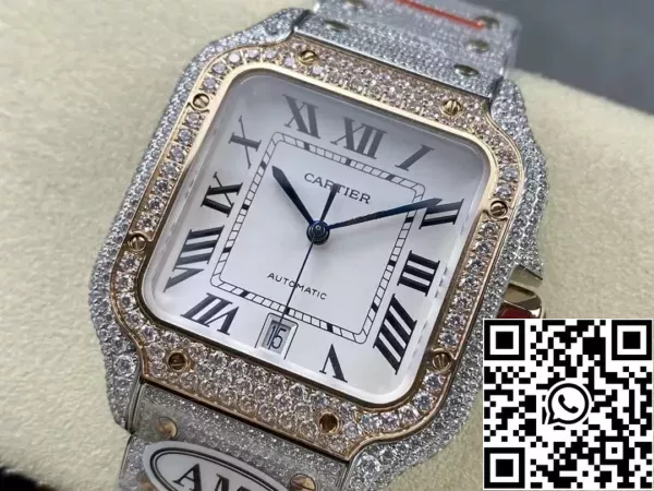 d74c9846cd597f4 Santos De Cartier Diamond Watches White Dial 1:1 Best Edition AMG Factory Swarovski Stone
