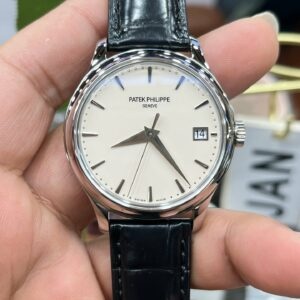 Patek Philippe Calatrava 5227G Hvid urskive 1:1 Best Edition 3K Factory Sort læderrem