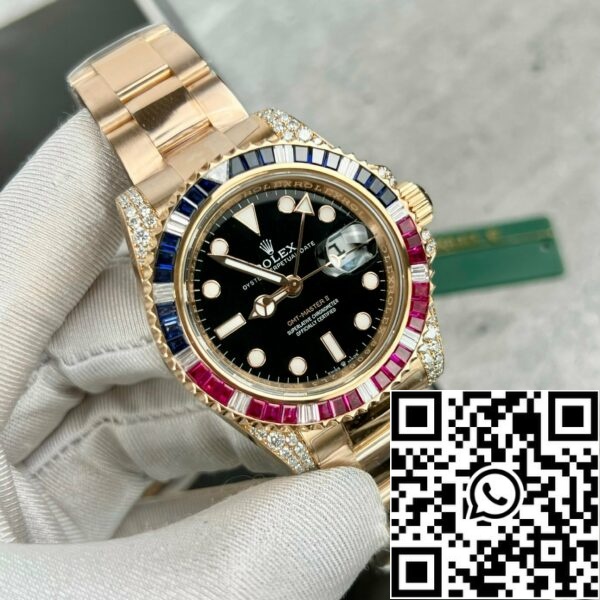 Z4731820113069 303A61BC5A4BE66BD6292A3E79BA793B 742E0B2E D0B3 43C7 BBDF 5783A412FF1D 롤렉스 GMT-Master II 126755 레인보우 베젤 베스트 1:1 에디션, 루비스톤 및 18k 랩핑
