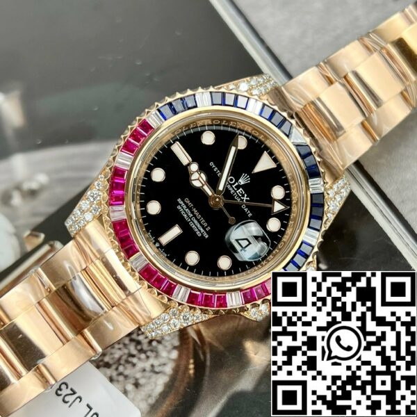 Z4731820113560 BF1A4B3545B7E6D30AA9B4C9C86F108F 9FA6BC6D C068 4F6D 87E3 F2DBDBCCBB17 롤렉스 GMT-Master II 126755 레인보우 베젤 베스트 1:1 에디션, 루비스톤 및 18k 랩핑