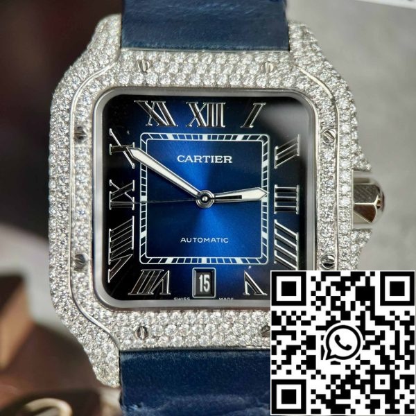 z4837251351545 37ae660d064dca4bca93ff91a6145795 Cartier - Santos De Cartier - Aço - Conjunto de diamantes personalizados - Mostrador azul BV Factory