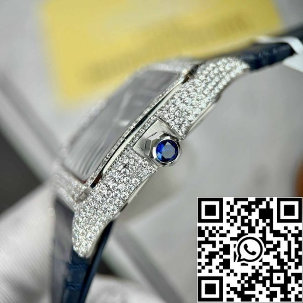 z4837251366431 d01601593b20da0702f39ccad5e23663 Cartier - Santos De Cartier - Aço - Conjunto de diamantes personalizados - Mostrador azul BV Factory