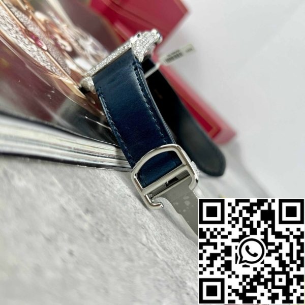 z4837251368311 27607d0758d669bc51c8d1c3f35ac7d0 Cartier - Santos De Cartier - Aço - Conjunto de diamantes personalizados - Mostrador azul BV Factory