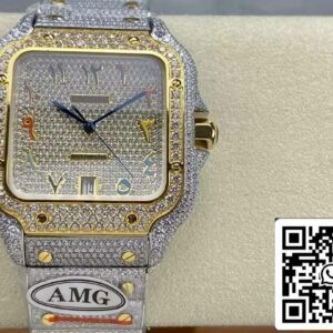 Santos De Cartier Diamond Numeric Color Dial Yellow Gold 1:1 Best Edition AMG Factory Swarovski Stone
