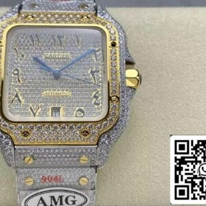 Santos De Cartier Diamond Numeric Dial Yellow Gold 1:1 Best Edition AMG Factory Swarovski Stone