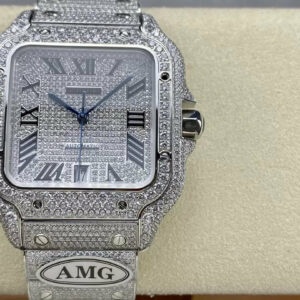 Santos De Cartier Diamond Numeric Silver Dial  1:1 Best Edition AMG Factory Swarovski Stone