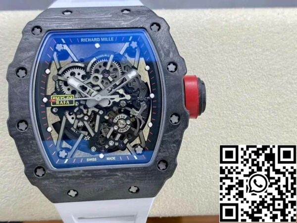 z5580696247307 c6f26e19a69faf87b1a0bdac7017c0bf Richard Mille RM035-02 T+ Factory 1:1 Best Edition Carbon Fiber Case White Rubber Strap
