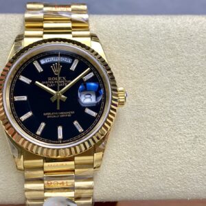 Rolex Day Date Ref. 128238 Black Dial Yellow Gold  1:1 Best Clone 8+ Factory Counterweight Version