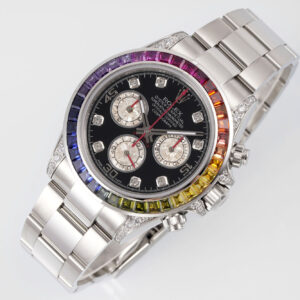 Rolex Daytona Rainbow Black Dial 40mm 1:1 Best Clone EF Factory Silver SS