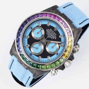 Rolex Daytona Carbon Case Rainbow Blue 1:1 Best Clone Diw Custom Velcro Strap