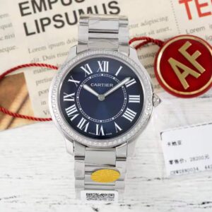 Cartier Ronde Must De Cartier 36mm Custom Diamond 1:1 Best Clone AF Factory Blue Dial