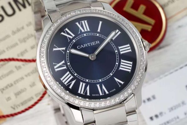Cartier Ronde Must De Cartier 36mm Custom Diamond 1:1 Best Clone AF Factory Blue Dial
